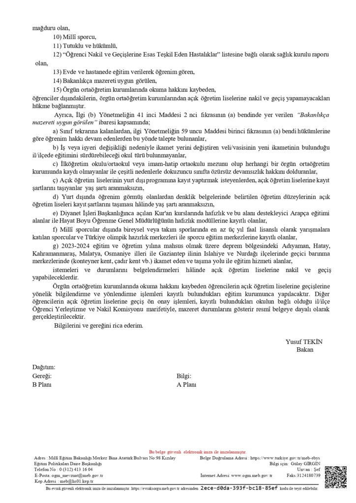 Açık Liseye Geçiş Şartları Değişti. 2023-30 Sayılı Genelge 2023-30 Açık Öğretim Lisesine Geçiş Genelgesi 2.Sayfa