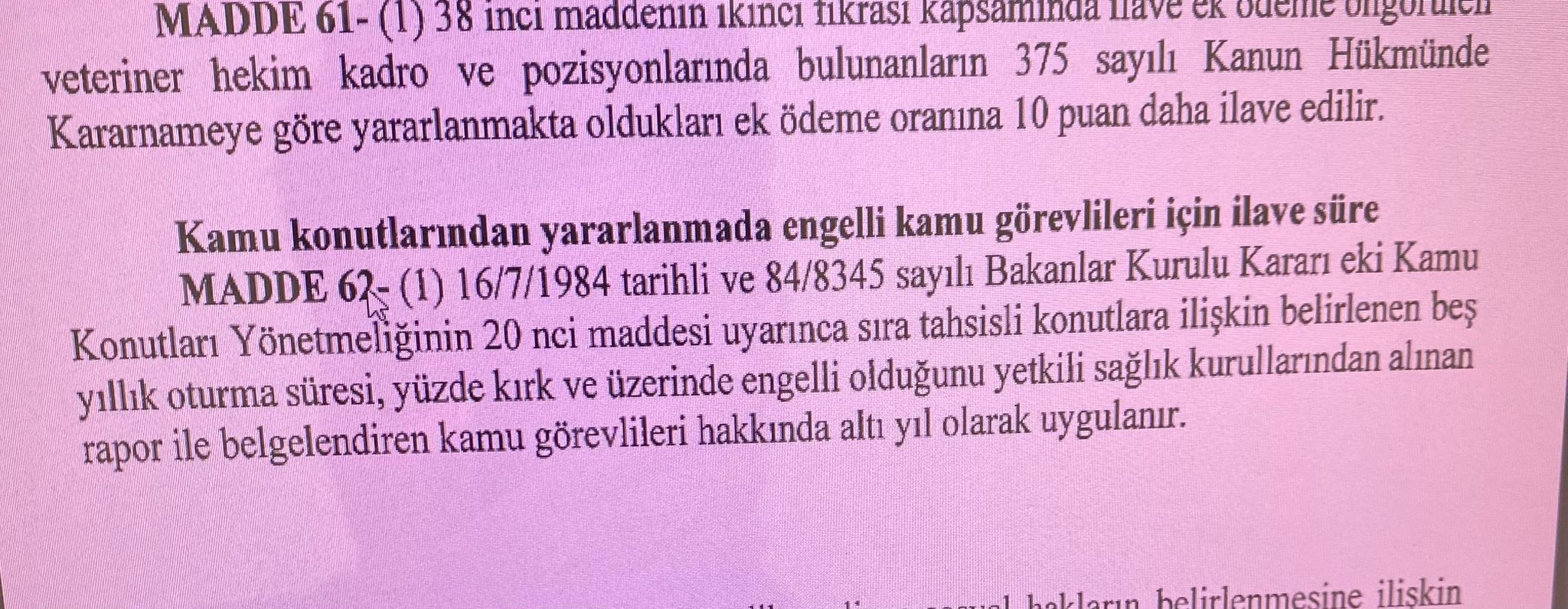  Kamu Konutlarından Yararlanmada Engelli Kamu Görevlileri İçin İlave Süre maddesinin ekran görüntüsü